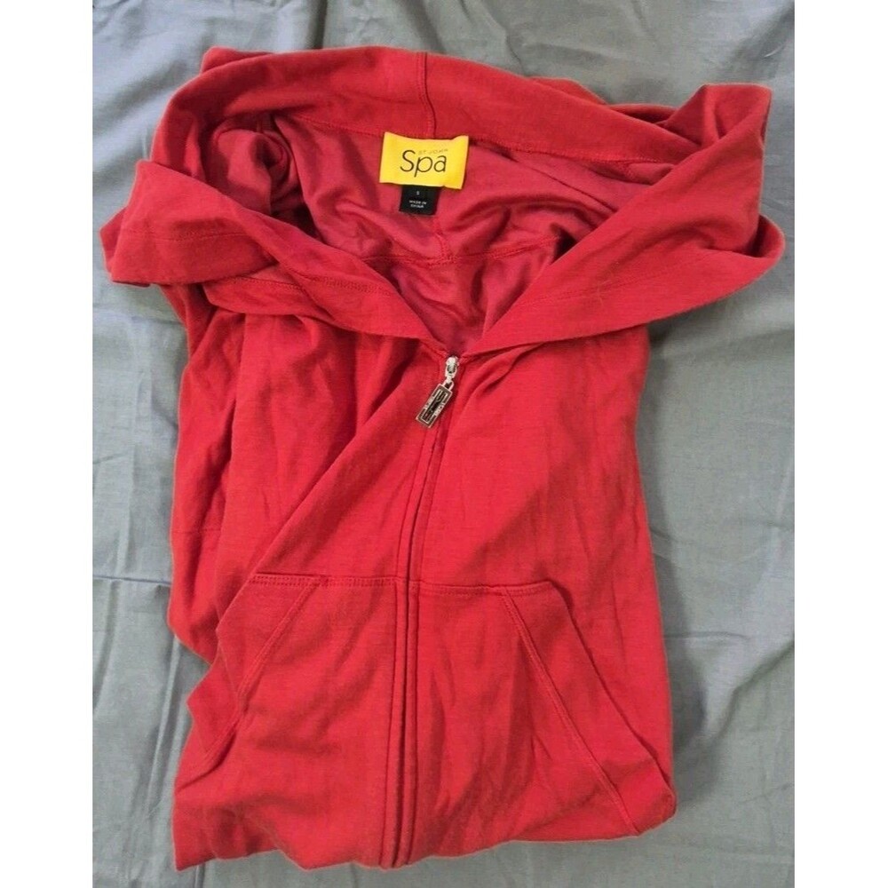 St John Spa Full Zip Lounge Jacket Women's Size Small Red Hooded Drawstring